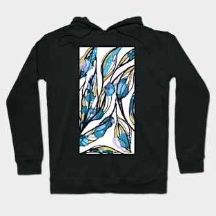 Abstract Botanical Leaves Teal Mustard Black Hoodie